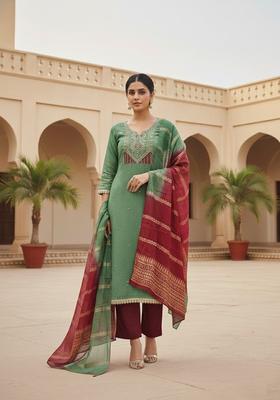 Green Embroidery Cotton Salwar Kameez