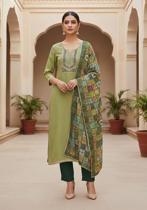Light Green Embroidery Cotton Salwar Kameez