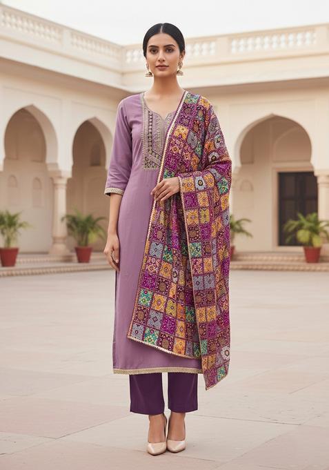 Lavender Embroidery Cotton Salwar Kameez