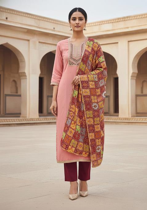 Pink Embroidery Cotton Salwar Kameez