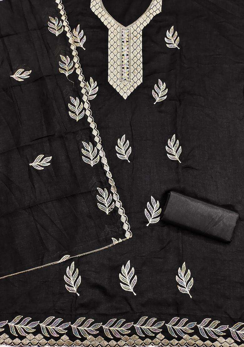 Black Embroidery Cotton Salwar Kameez - Indya