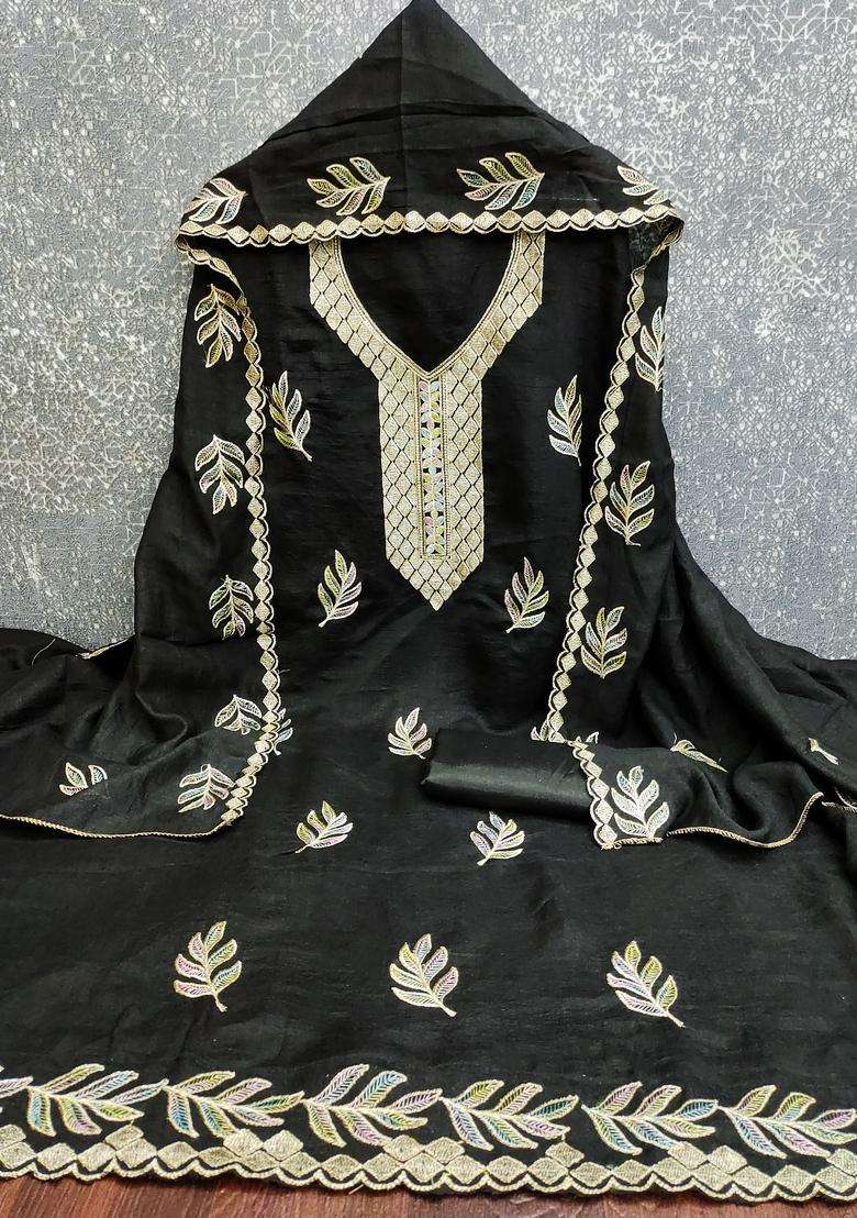 Black Embroidery Cotton Salwar Kameez - Indya