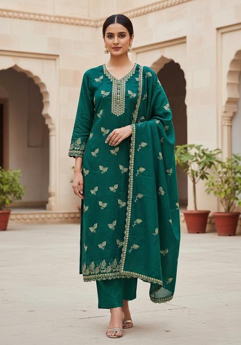 Sea Green Embroidery Cotton Salwar Kameez