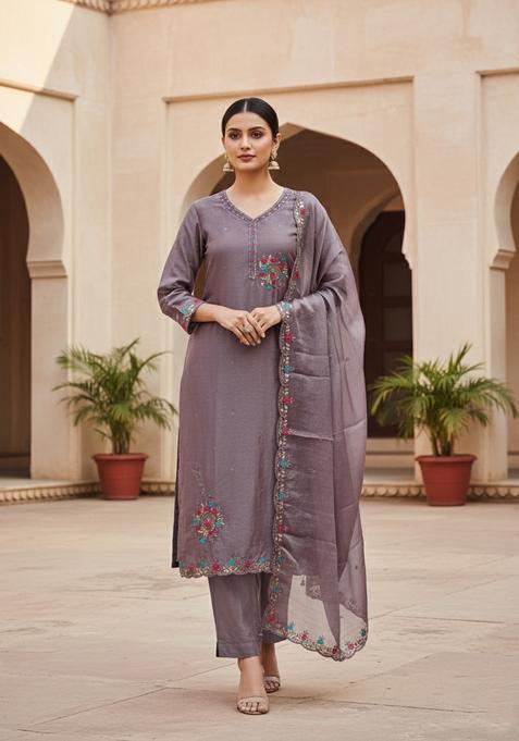 Lavender Embroidery Silk Salwar Kameez