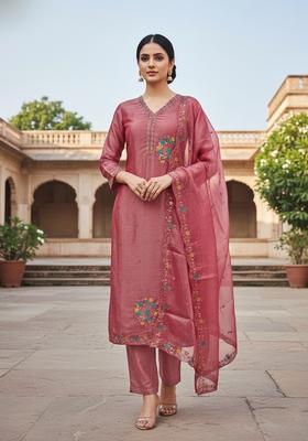 Pink Embroidery Silk Salwar Kameez