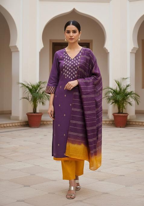 Purple Embroidery Silk Salwar Kameez