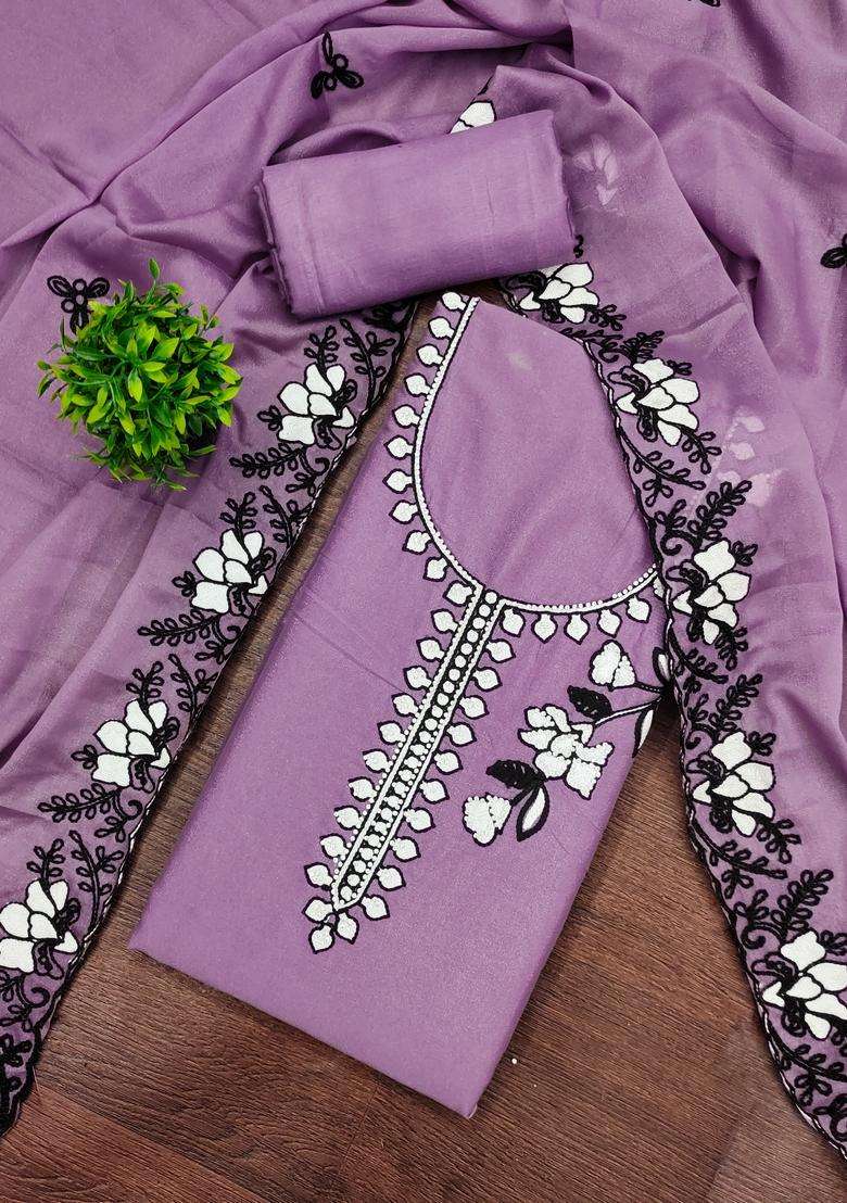 Lavender Embroidery Georgette Salwar Kameez - Indya