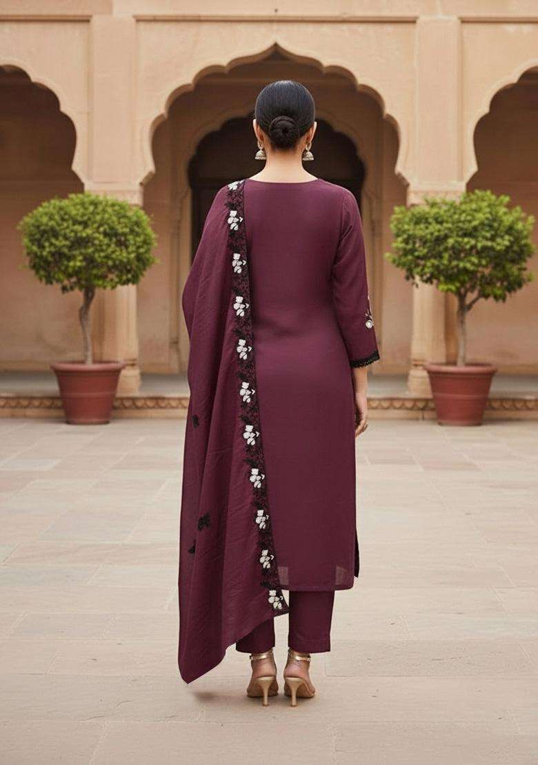 Purple Embroidery Georgette Salwar Kameez - Indya