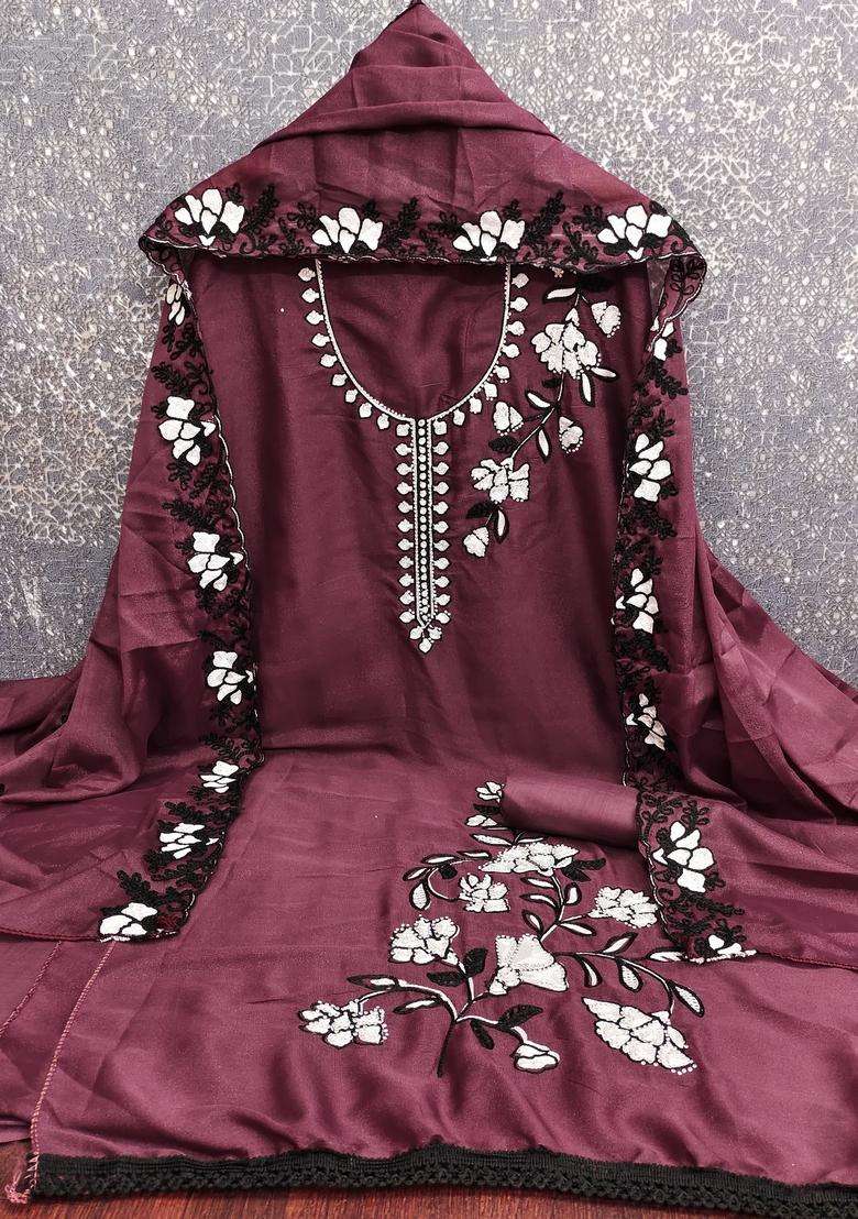 Purple Embroidery Georgette Salwar Kameez - Indya