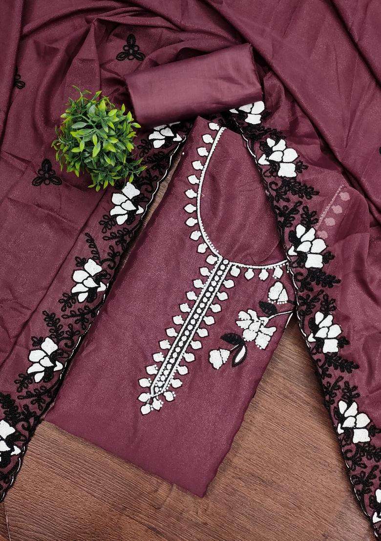 Purple Embroidery Georgette Salwar Kameez - Indya