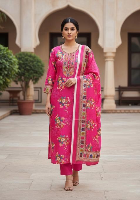 Pink Embroidery Chinnon Salwar Kameez