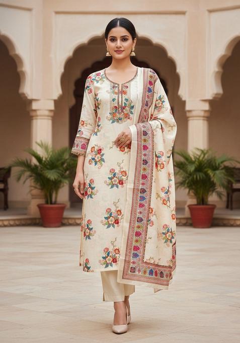 White Embroidery Chinnon Salwar Kameez
