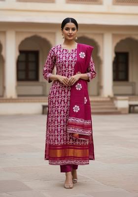 Magenta Embroidery Silk Salwar Kameez