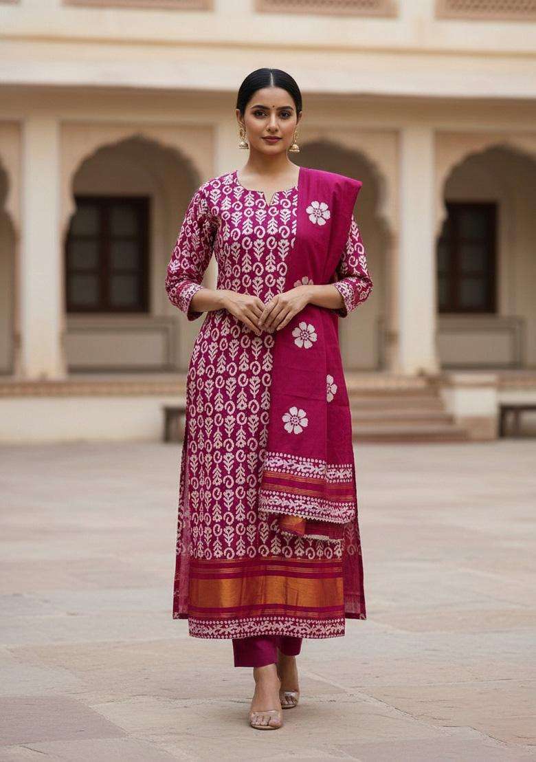 Magenta Embroidery Silk Salwar Kameez - Indya