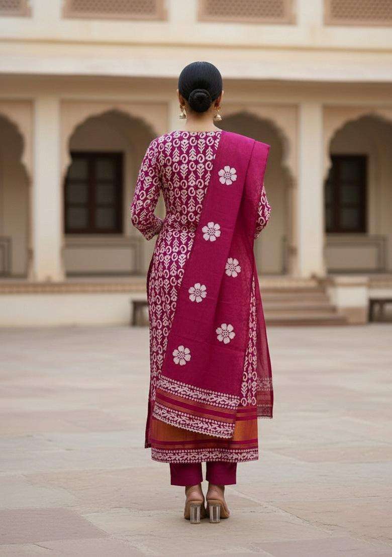Magenta Embroidery Silk Salwar Kameez - Indya