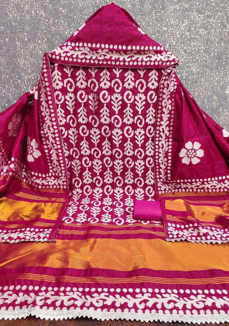 Magenta Embroidery Silk Salwar Kameez - Indya