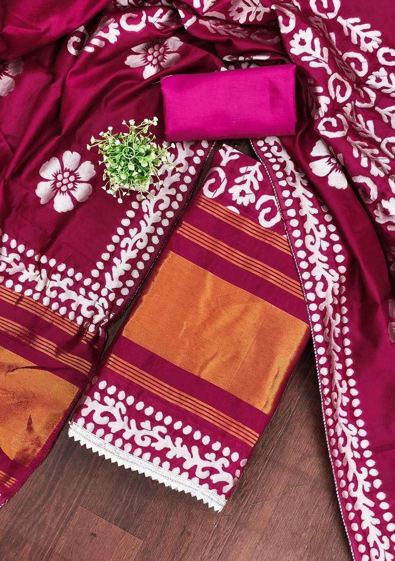 Magenta Embroidery Silk Salwar Kameez - Indya