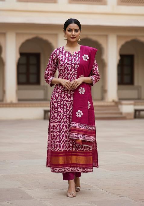 Magenta Embroidery Silk Salwar Kameez
