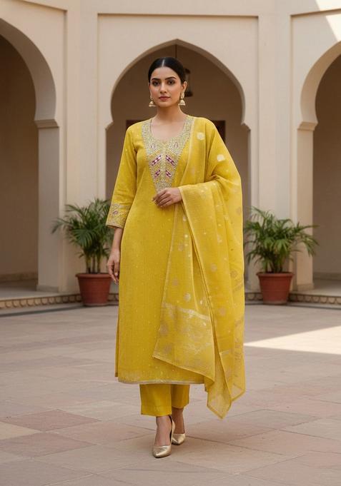 Mustard Embroidery Poly Blended Salwar Kameez