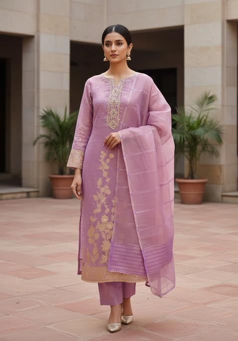 Lavender Embroidery Silk Salwar Kameez