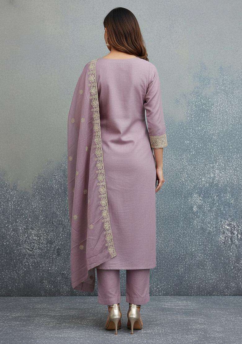 Lavender Embroidery Georgette Salwar Kameez - Indya