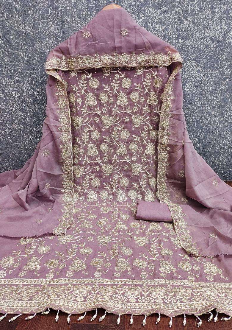 Lavender Embroidery Georgette Salwar Kameez - Indya