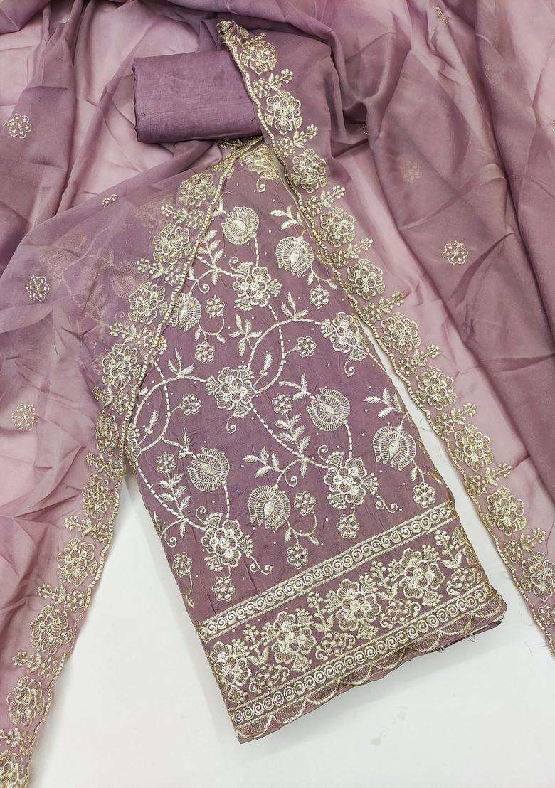 Lavender Embroidery Georgette Salwar Kameez - Indya