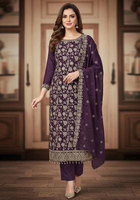 Purple Embroidery Georgette Salwar Kameez