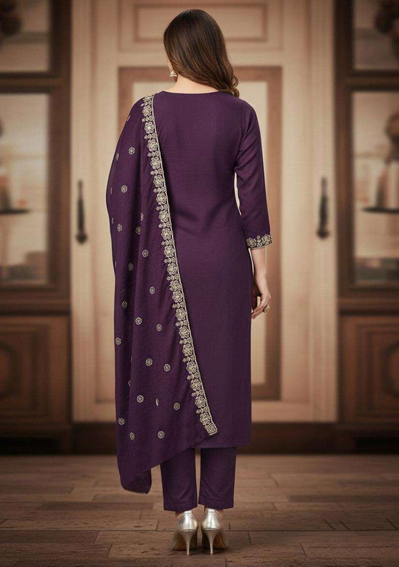 Purple Embroidery Georgette Salwar Kameez - Indya