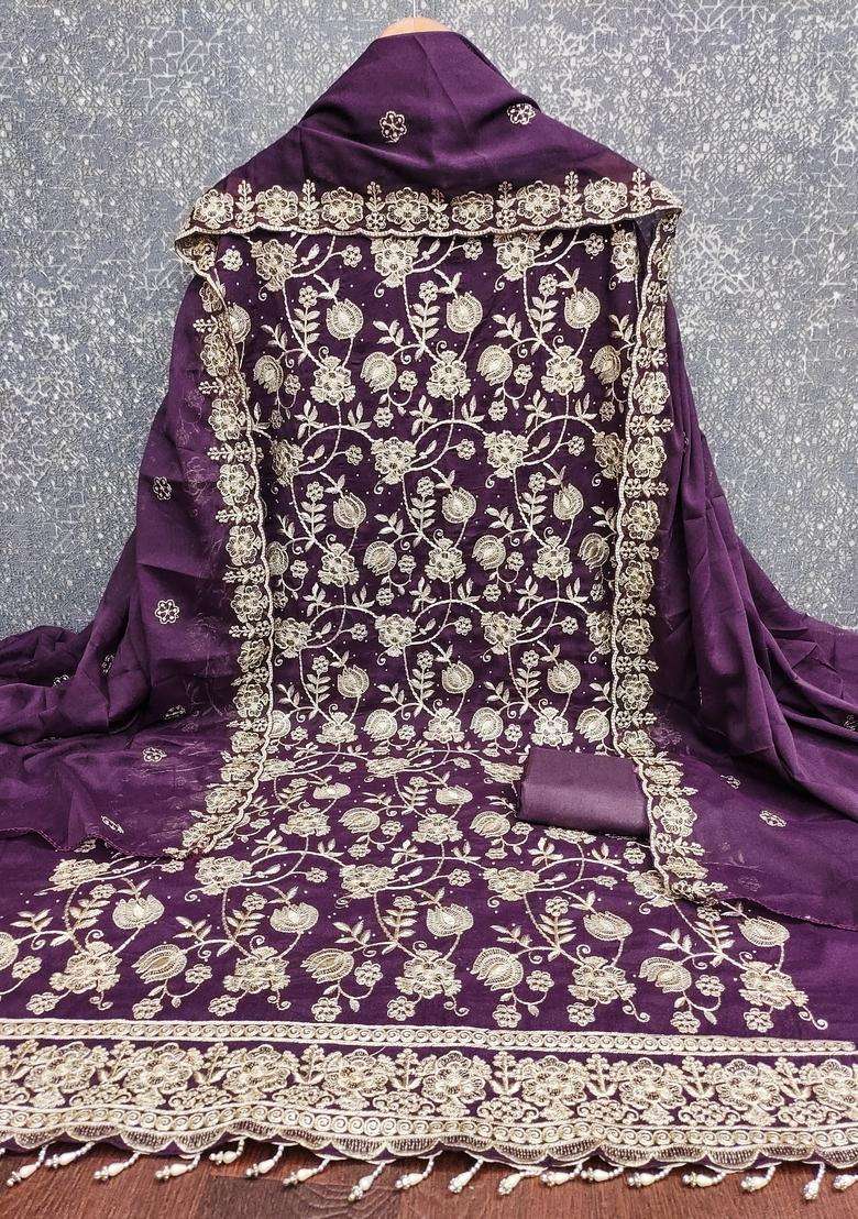 Purple Embroidery Georgette Salwar Kameez - Indya