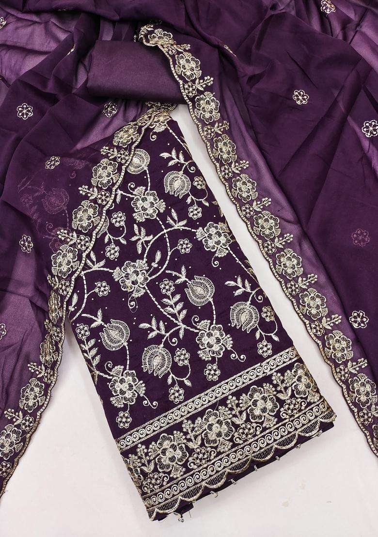 Purple Embroidery Georgette Salwar Kameez - Indya