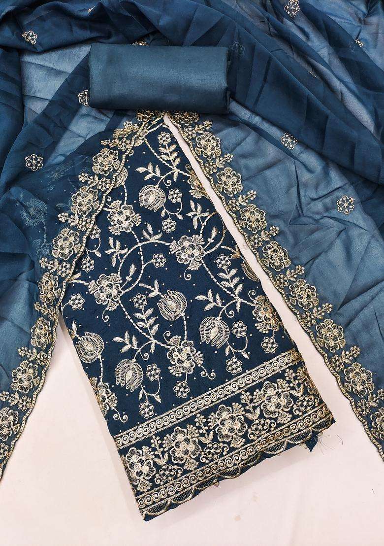 Teal Blue Embroidery Georgette Salwar Kameez - Indya