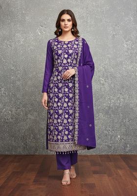 Purple Embroidery Georgette Salwar Kameez