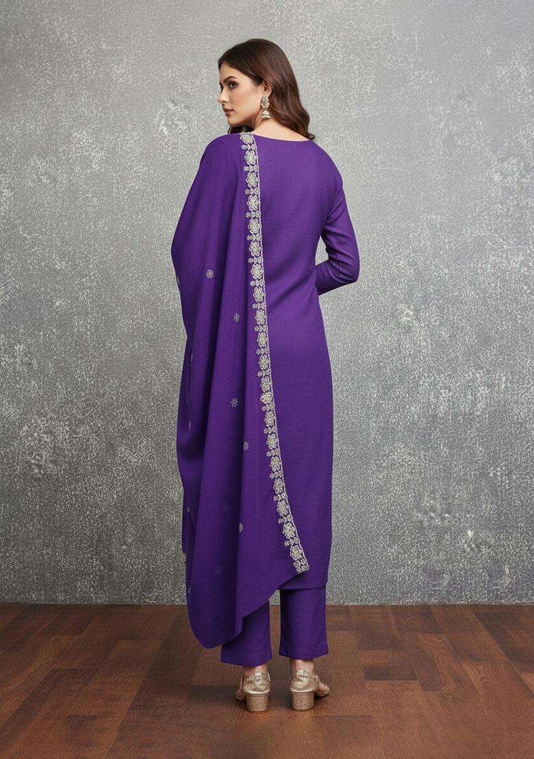 Purple Embroidery Georgette Salwar Kameez - Indya