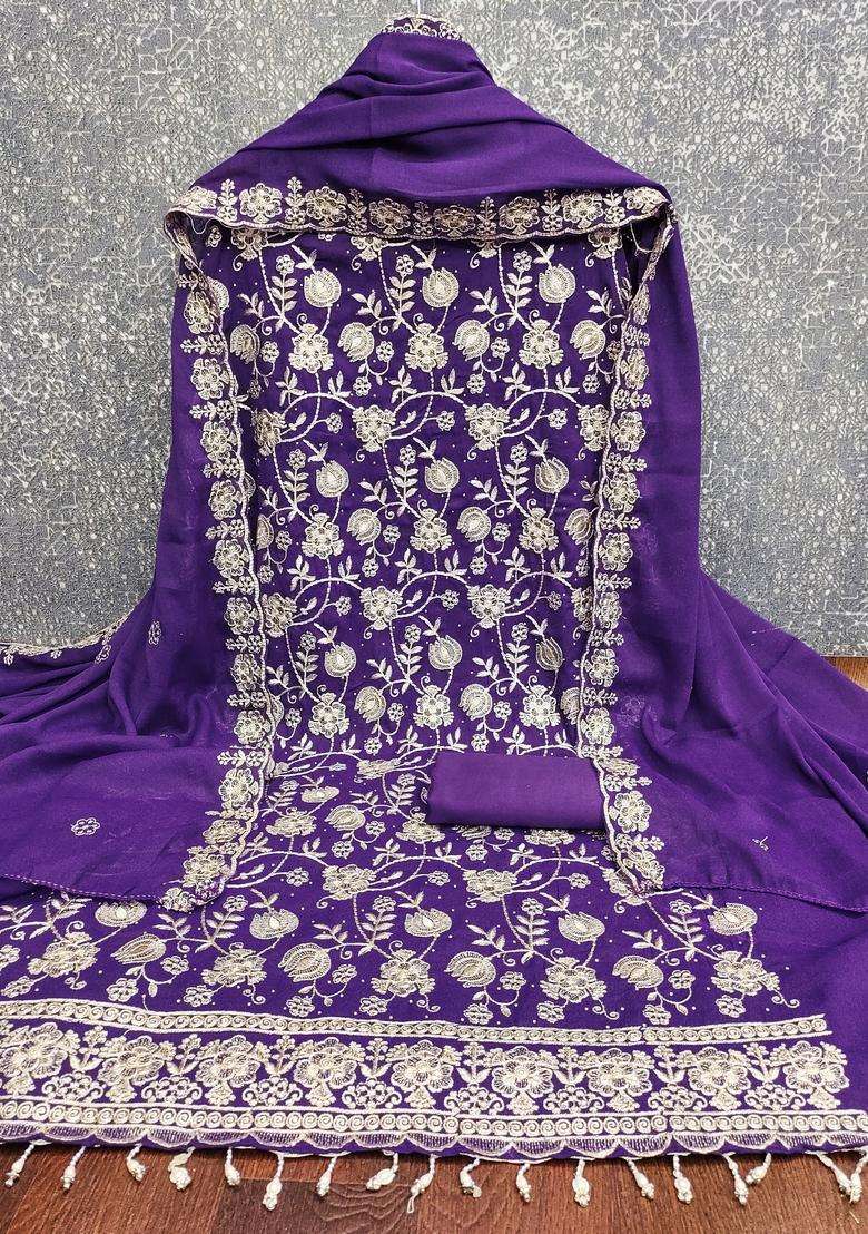 Purple Embroidery Georgette Salwar Kameez - Indya