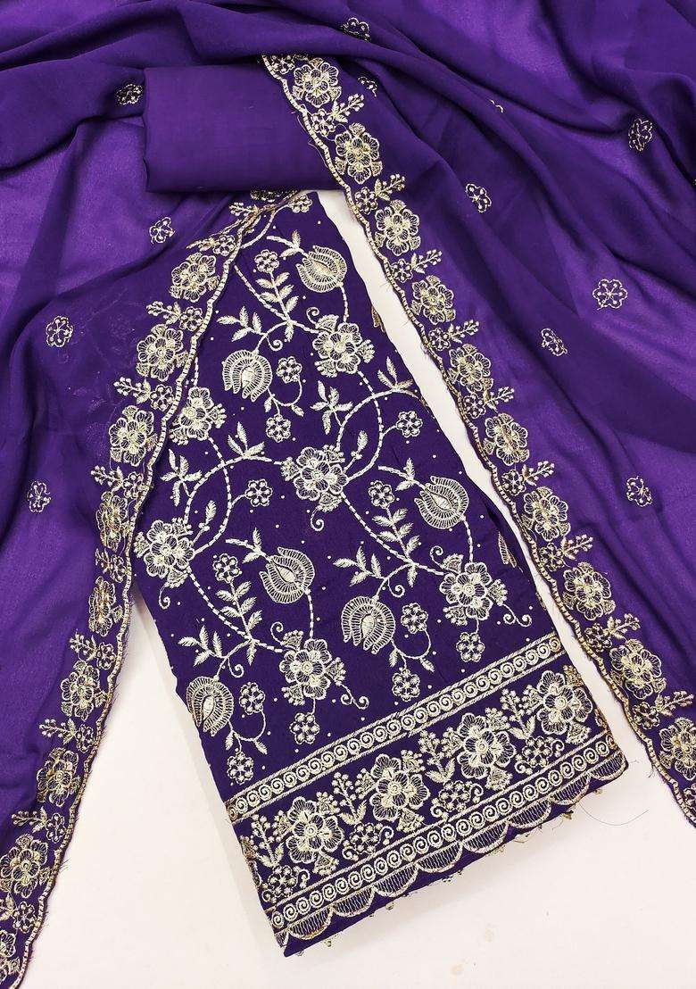 Purple Embroidery Georgette Salwar Kameez - Indya