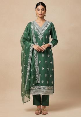 Sea Green Embroidery Cotton Salwar Kameez