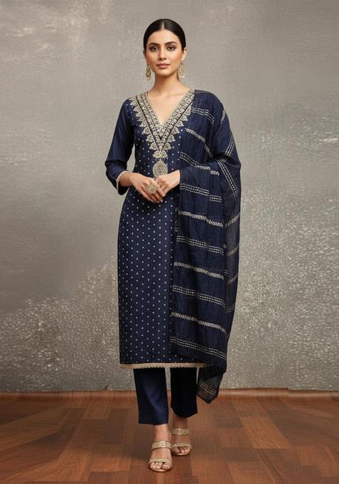Blue Embroidery Chanderi Salwar Kameez