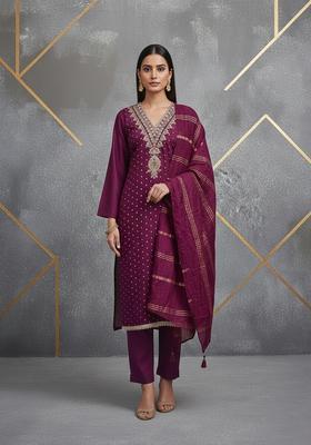 Purple Embroidery Chanderi Salwar Kameez