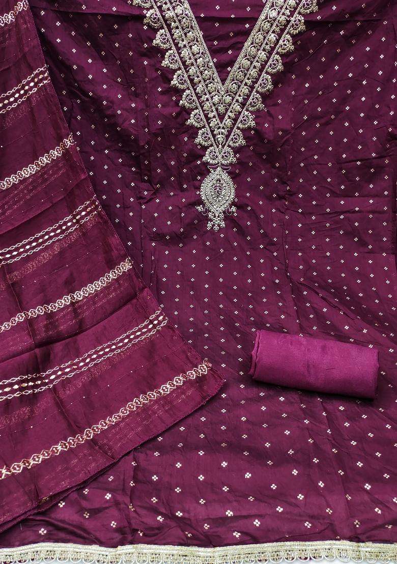 Purple Embroidery Chanderi Salwar Kameez - Indya