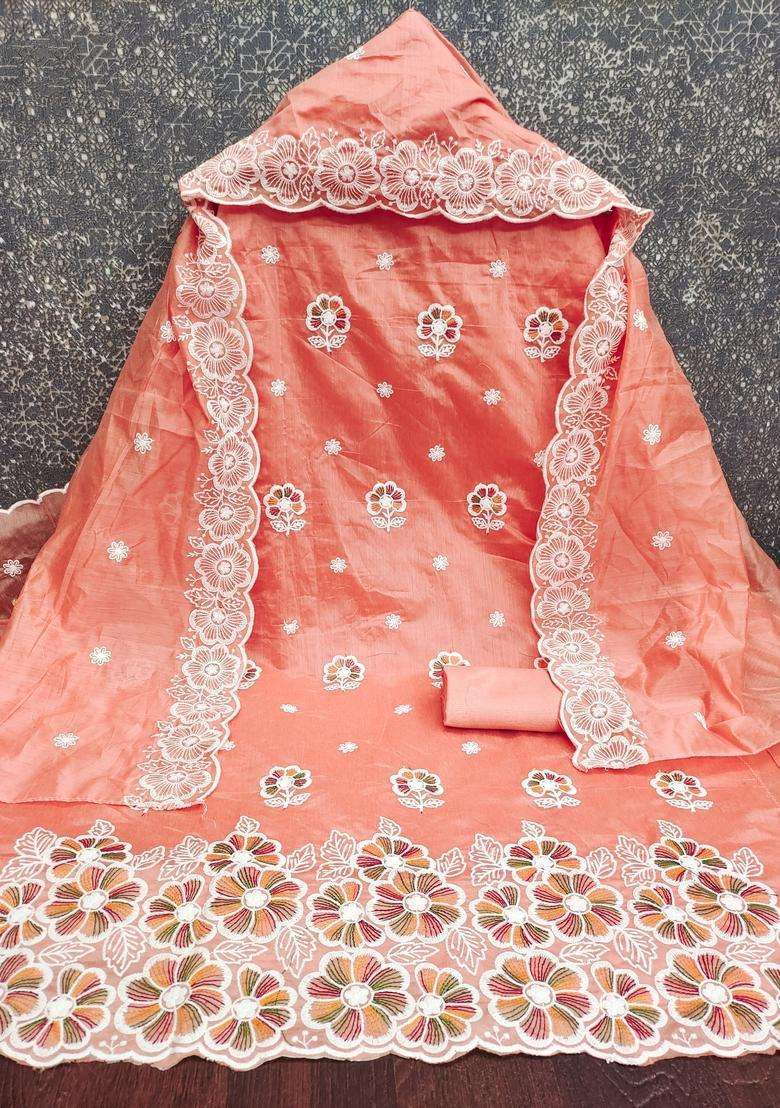 Peach Embroidery Chanderi Salwar Kameez - Indya