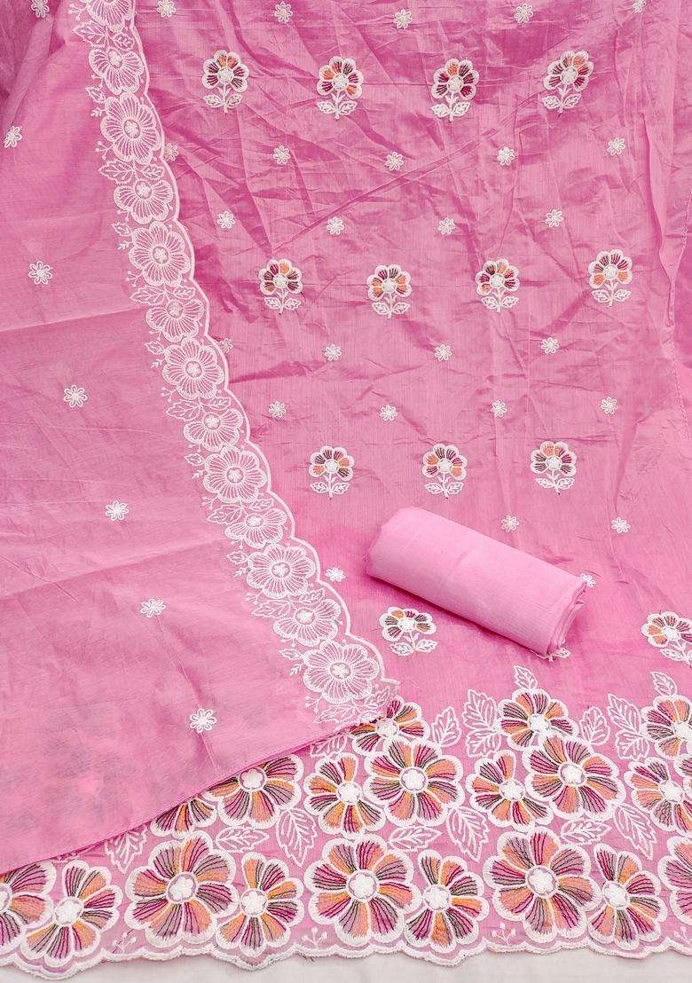 Pink Embroidery Chanderi Salwar Kameez - Indya