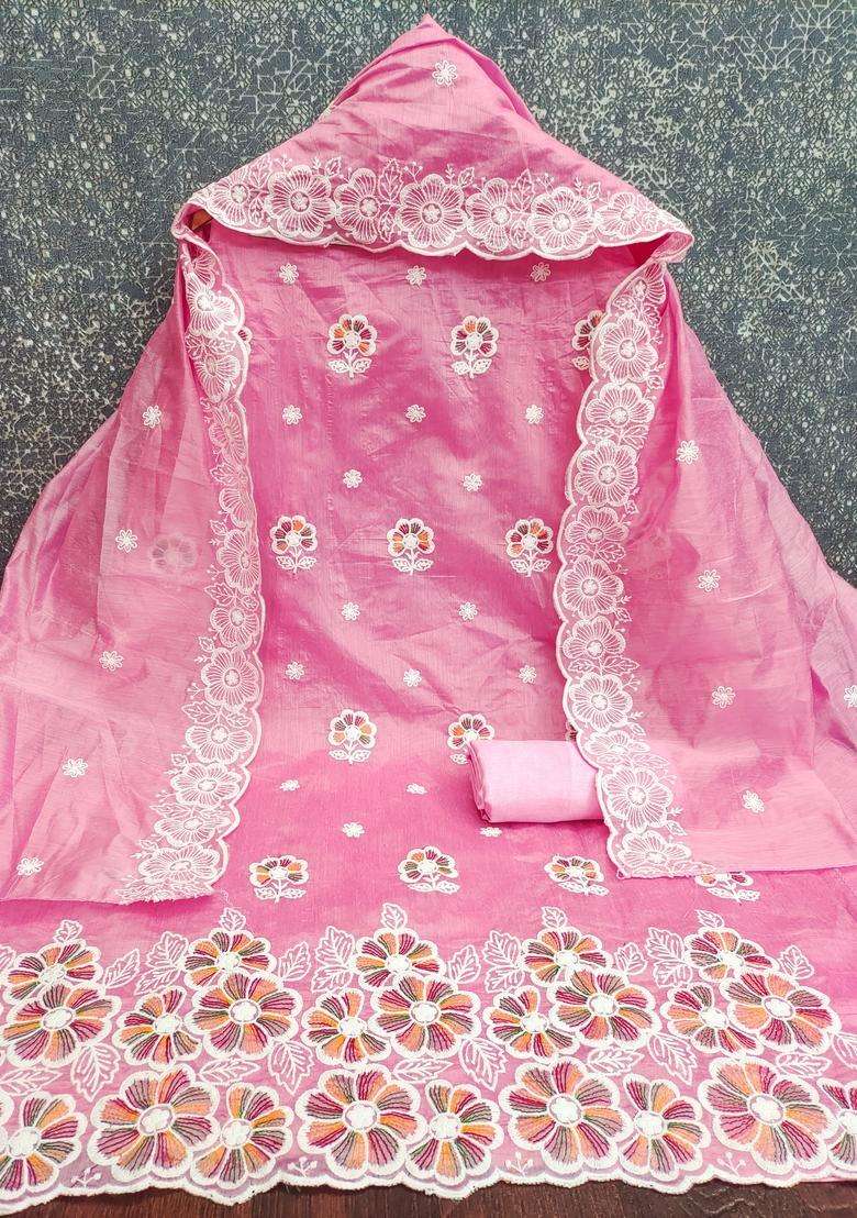 Pink Embroidery Chanderi Salwar Kameez - Indya
