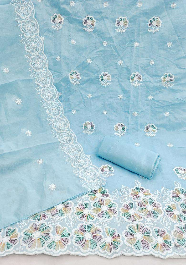 Sky Blue Embroidery Chanderi Salwar Kameez - Indya