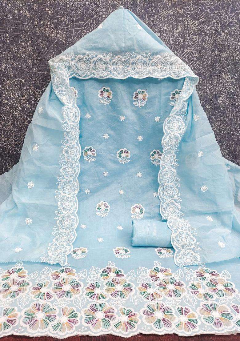 Sky Blue Embroidery Chanderi Salwar Kameez - Indya