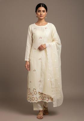 White Embroidery Chanderi Salwar Kameez