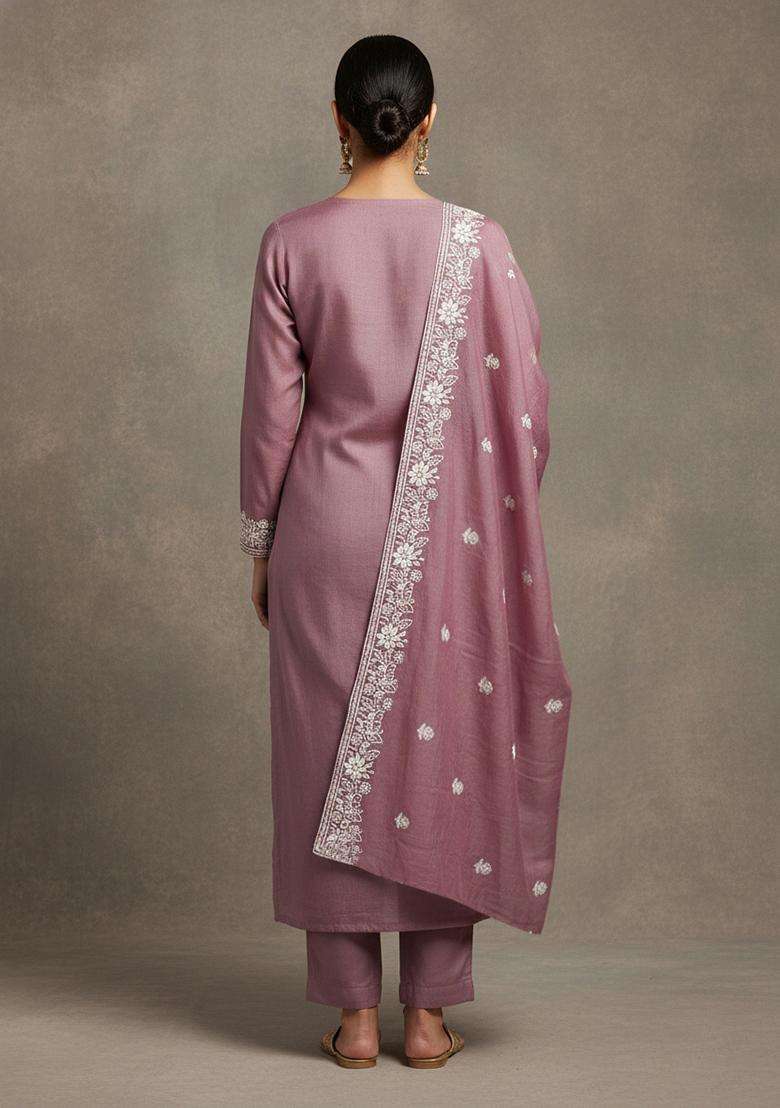 Lavender Embroidery Chanderi Salwar Kameez - Indya