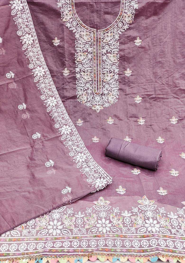 Lavender Embroidery Chanderi Salwar Kameez - Indya