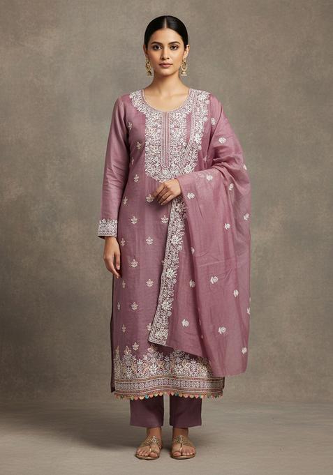 Lavender Embroidery Chanderi Salwar Kameez