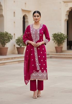 Pink Embroidery Chanderi Salwar Kameez
